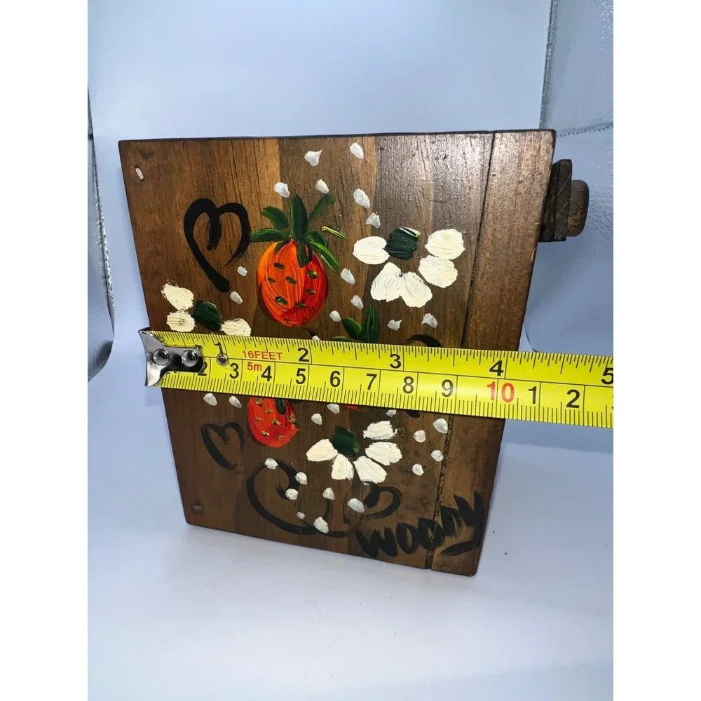 VTG Hand Painted Mini‎ Wooden Basket Painted Flowers & Strawberries Cottagecore